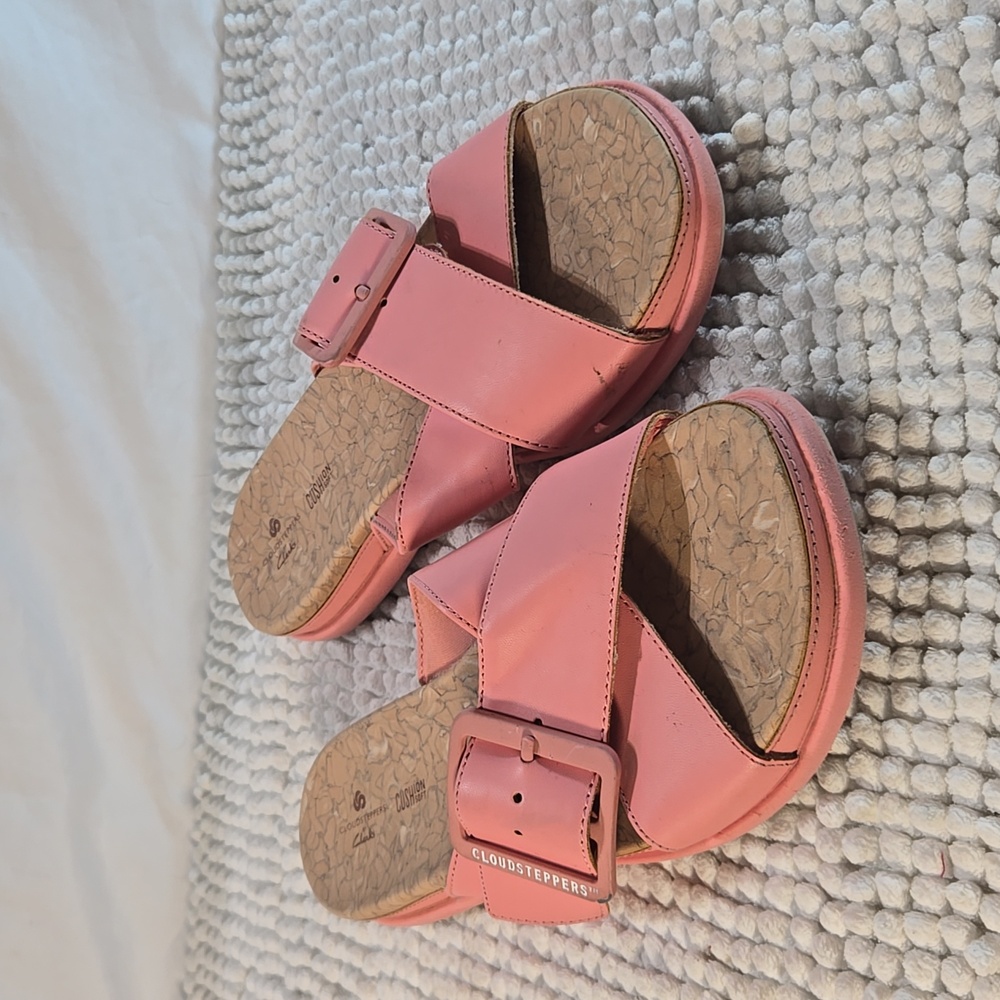 Clarks Cloudstepper Step June Shell Coral Slide Sandal Women 8